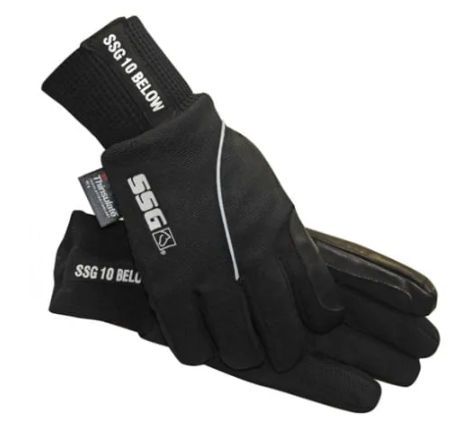 Unisex SSG 10 Below TSF riding gloves in black for optimal grip and comfort. Perfect for equestrians.