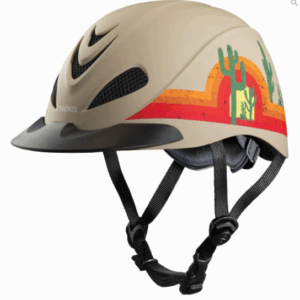 Rebel helmet with Southwest Sunrise cactus design, perfect for riding safety and style.