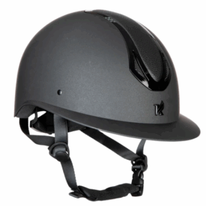 Helmet for horseback riding with wide peak design, durable construction, and comfortable fit.