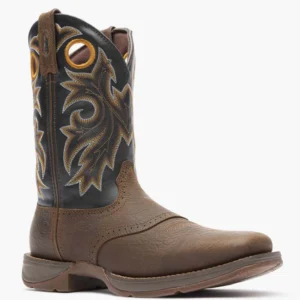 Durable men's cowboy boot with intricate embroidery, perfect for riding and western wear.