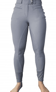 Women's full seat riding breeches in light gray for comfort and performance.