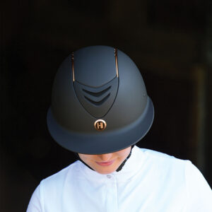 Horse helmet for rider safety and protection.