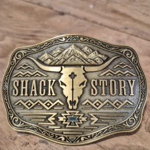 Shack Story Belt Buckle Gold & Aqua