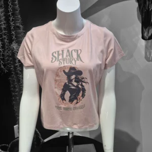 Pink Shack Story T-shirt featuring a horse graphic, perfect for equestrian enthusiasts.