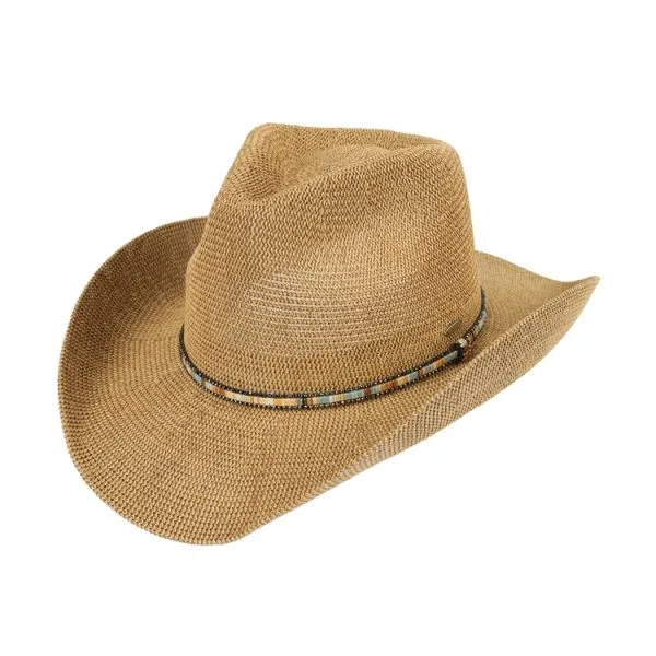 Modinno Collection #0144 Knit Cowboy Hat with Multi Coloured Band